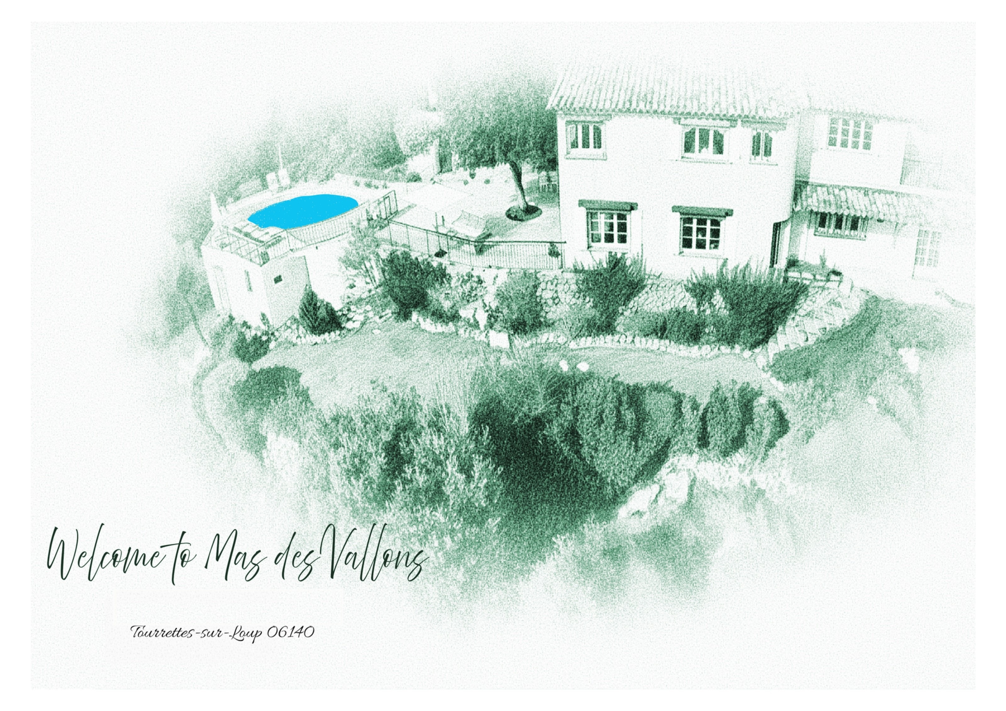 Illustration of Mas des Vallons, its garden and swimming pool